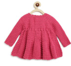 ChutPut Hand knitted Crochet Floral Basket Wool Dress For Baby Girls - Pink