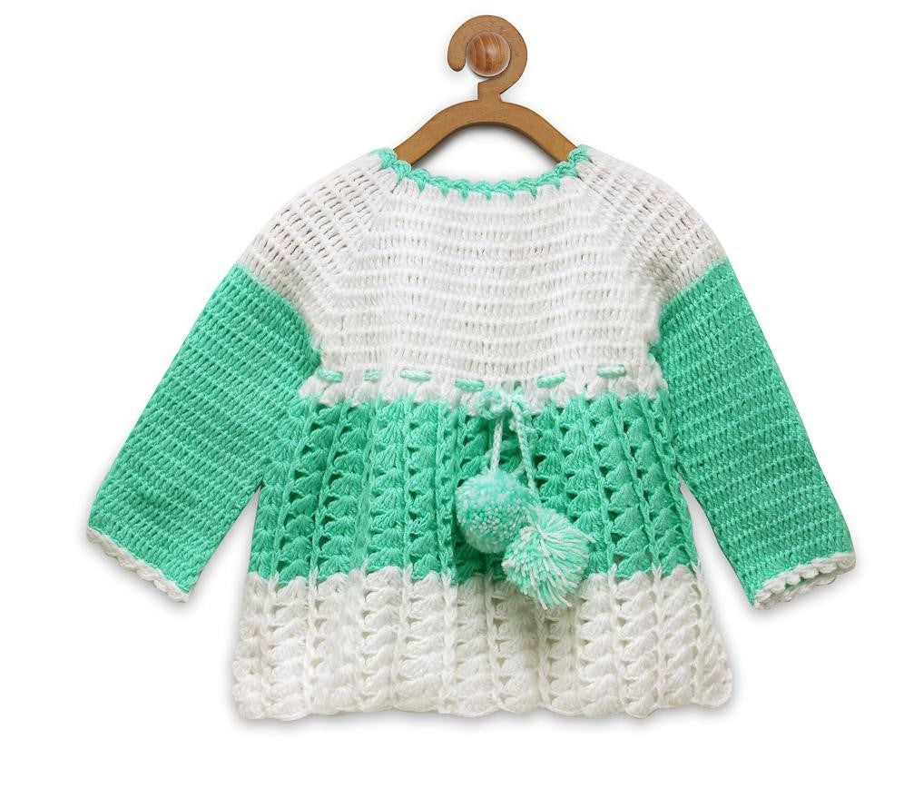 ChutPut Hand knitted Crochet Baby Wool Dress For Baby Girls - Green