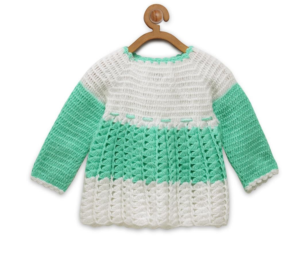 ChutPut Hand knitted Crochet Baby Wool Dress For Baby Girls - Green