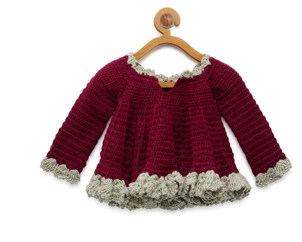 ChutPut Hand knitted Crochet Beautiful Wool Dress For Baby Girls - Purple