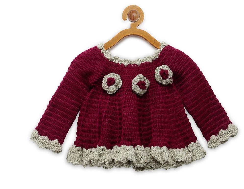 ChutPut Hand knitted Crochet Beautiful Wool Dress For Baby Girls - Purple