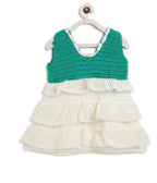 ChutPut Hand knitted Crochet Floral Evening Dress For Baby Girls - Cream