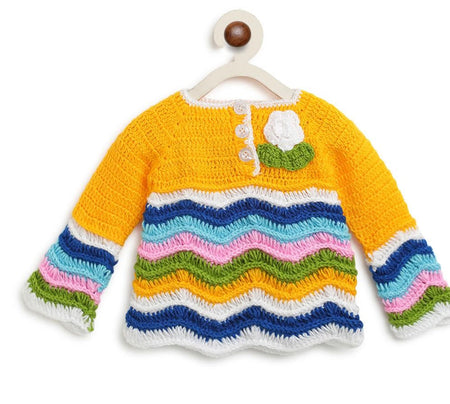 ChutPut Hand knitted Crochet Arcade Wool Dress For Baby Girls - Yellow