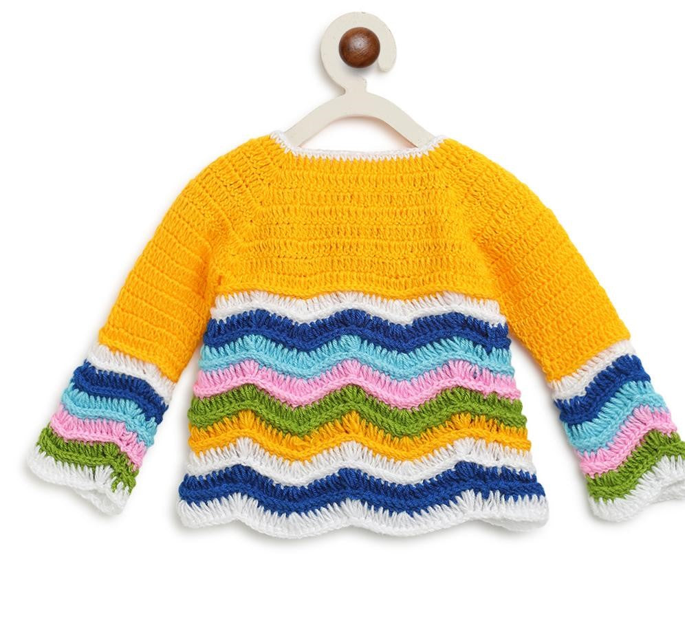 ChutPut Hand knitted Crochet Arcade Wool Dress For Baby Girls - Yellow