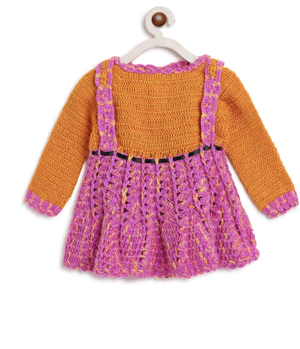 ChutPut Hand knitted Crochet Funky Wool Dress For Baby Girls - Multi