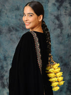 Ruby Raang Gold Gota Pati Work And Yellow Rosses With Black Thread & Golden Stones - Distacart