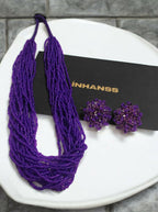 Inhanns Vibrant Handmade 20 Layers Beaded Necklace With Matching Earrings - Purple