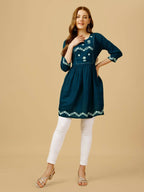 Jyoti Fashion Women's Blue Viscose Rayon Embroidered Casual Top