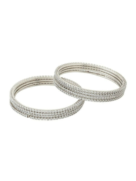 NVR Women Set of 8 American Diamond Silver Plated Bangles