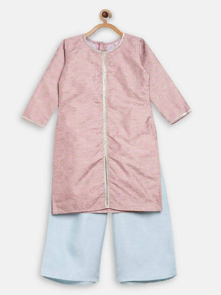 Ahalyaa Pink Poly Silk Straight Kids Kurta Palazzo Set For Girls