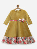 Ahalyaa Mustard Velvet Plain Kids Frilled Kurta For Girls