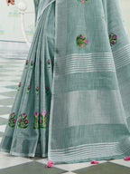 Shree Shyam Fashion Linen Sea Green Saree - Distacart