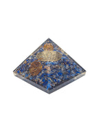 Golden Peacock Blue & Gold-Toned Lapis Lazuli Orgone Stone Pyramid Prism Paperweight