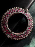 Joban Fashion Magenta Pink Brass Monalisa Stone Oxidized Heavy Party Wear Openable Kada - Distacart