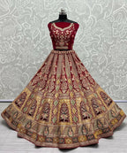 Jyoti Fashion Women's Rani Pink Velvet Fancy Dori, Zari with Multi Thread Embroidered Wedding Lehenga Choli
