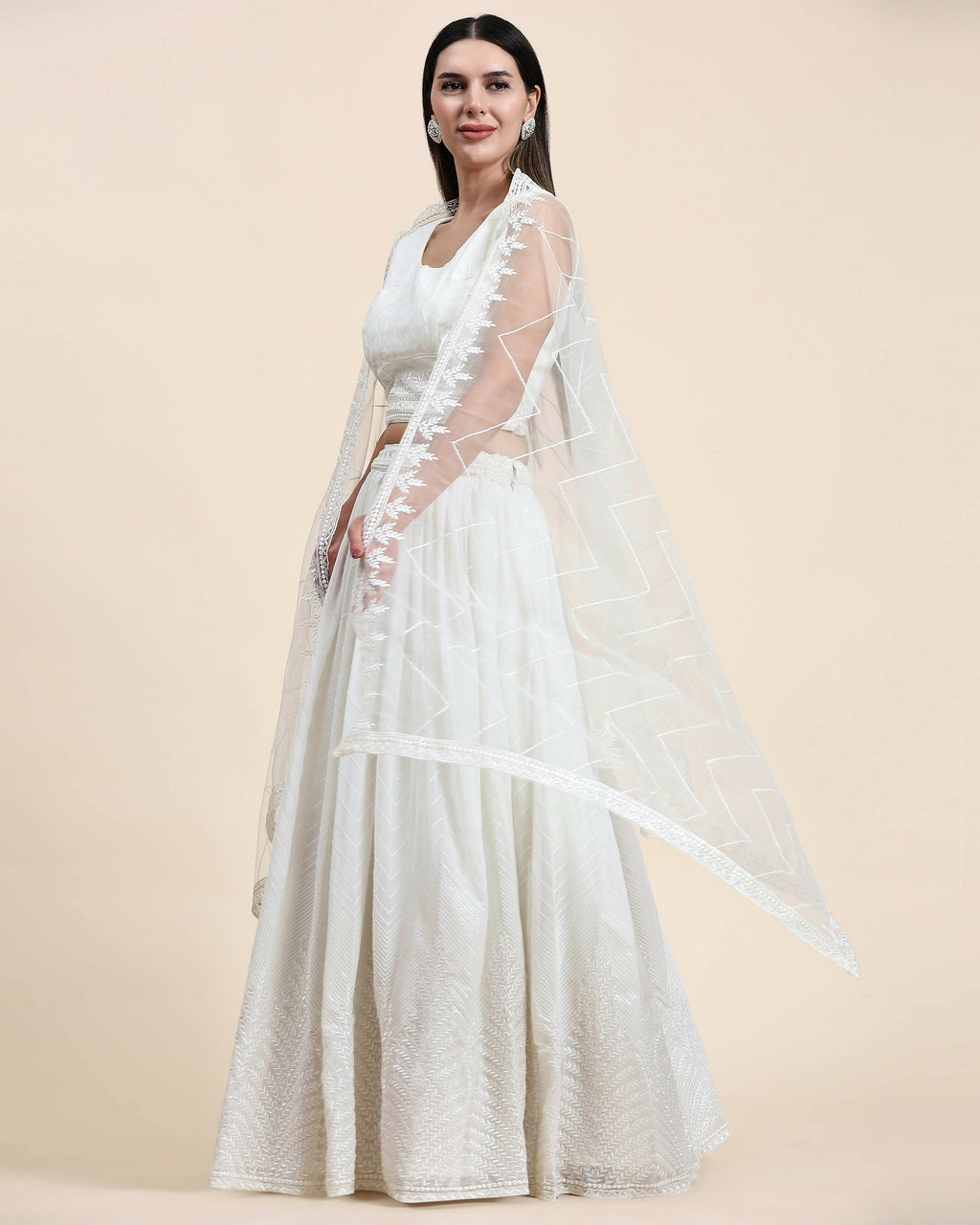 White Pure Viscose Georgette Sequence Embroidery work Lehenga Choli with Dupatta - Aakriti