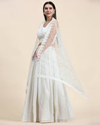 White Pure Viscose Georgette Sequence Embroidery work Lehenga Choli with Dupatta - Aakriti