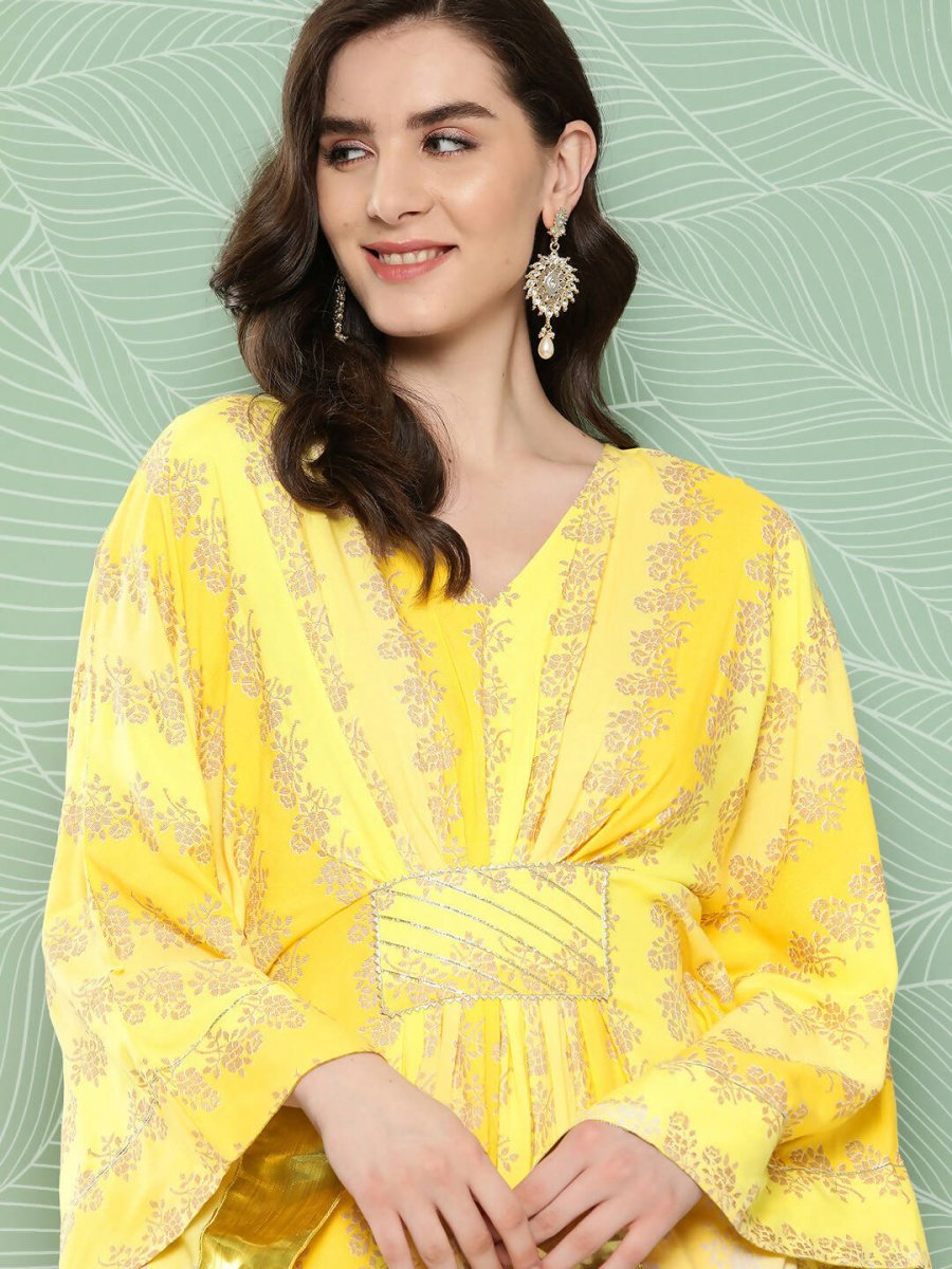 Ahalyaa Women's Traditional Wear kaftan Kurta - Yellow