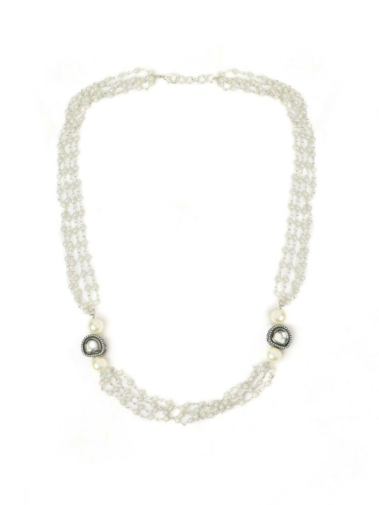 White Rhodium Plated Kundan Neckalce - Ruby Raang