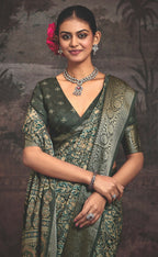 Joban Fashion Green Art Silk With Fine Viscose Border Ajrak Full Body Print With Soft Finish Saree - Distacart