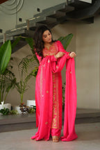 Joban Fashion Gajri Kurta Set Silk Sequins , Zari, Coding & Thread Embroidered work - Distacart