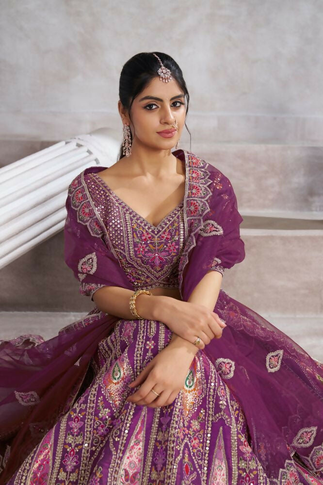Kesar Fab Purple Banarasi Silk Hand_Woven Lehenga