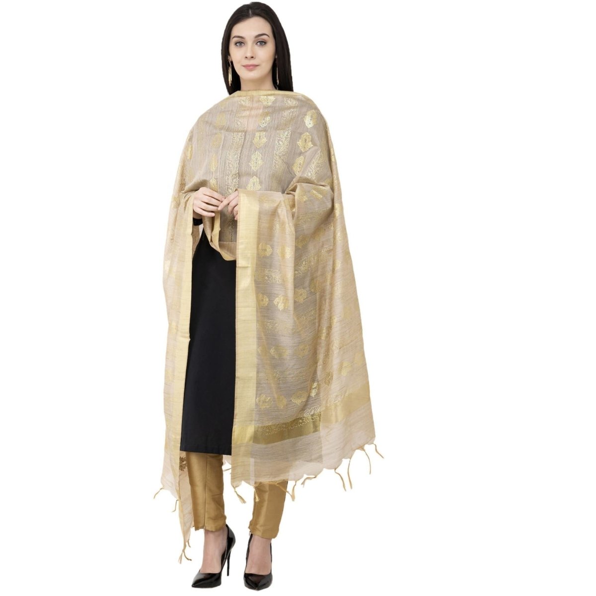 A R SILK Baswada Gold Print Fancy Dupatta Golden Color Dupatta or Chunni