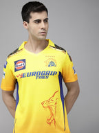 playR Men Sports Printed Polo Collar Dri-FIT CSK Fan 7 Dhoni T-shirt IPL, T20