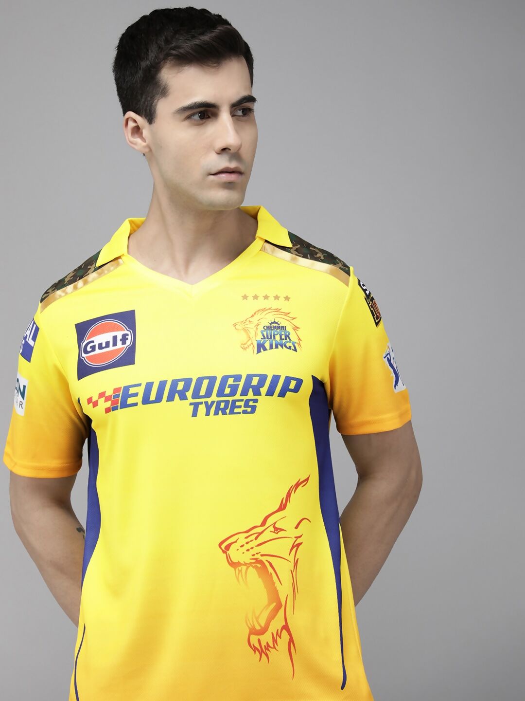 playR Men Sports Printed Polo Collar Dri-FIT CSK Fan 7 Dhoni T-shirt IPL, T20