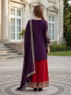 Teeya Creation Wine Chinon Silk Embroidery Work Party Wear Palazzo Pair - Distacart