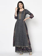 Aniyah Rayon Dark Grey Color Block Print Flared Slip-On Palazzo (AN-201K)