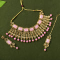 Mominos Fashion Johar Kamal Gold-Plated Brass Finish Kundan/Stone Choker For Women (Baby Pink) - Distacart