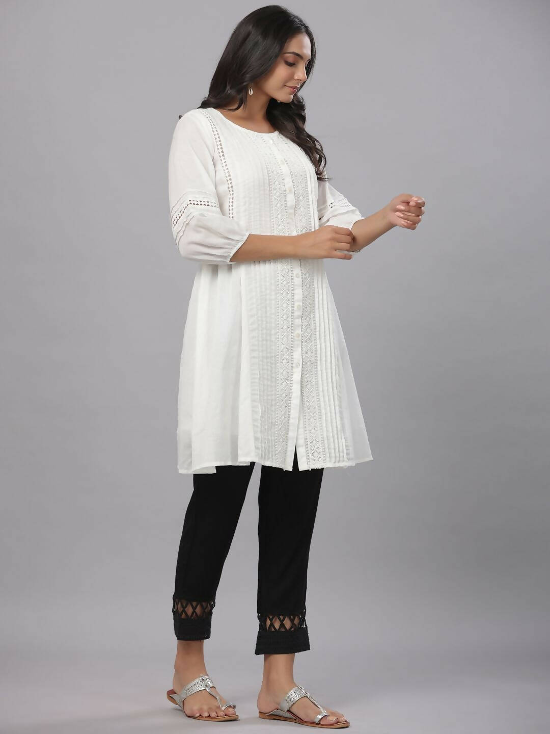 Juniper Women's White Cotton Silk Solid A-Line Kurta - Distacart