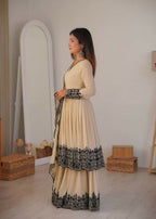 Teeya Creation Cream Color Faux Georgette Embrodiery Work Party Wear Sharara set - Distacart