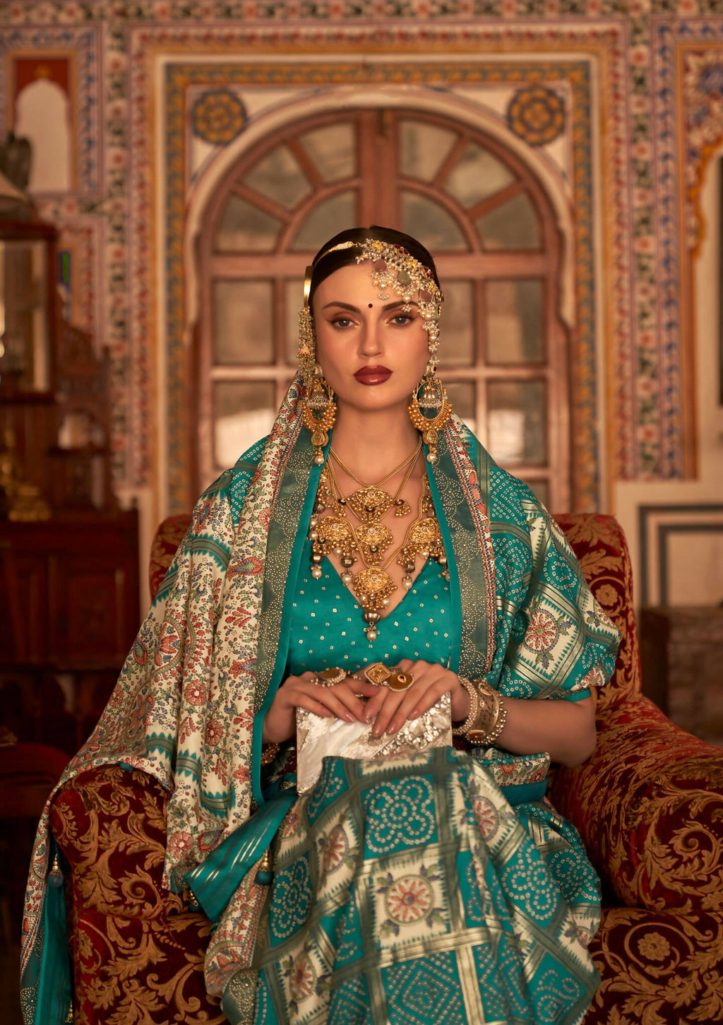 Rama Blue P V Silk Digital Print, Zari Work Printed Saree - Rewaa Parampara