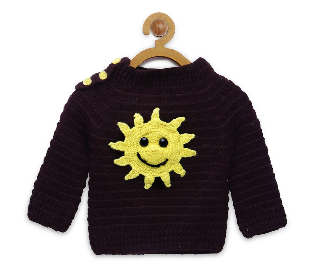 Chutput Kids Brown Coloured Solid Pullover with Sunflower Design