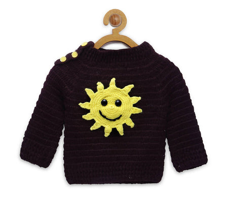 Chutput Kids Brown Coloured Solid Pullover with Sunflower Design