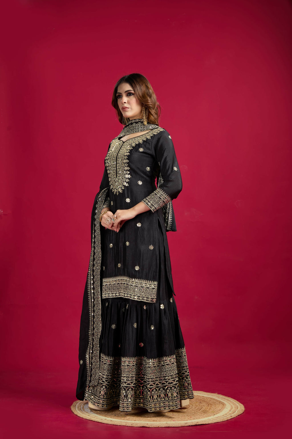 Joban Fashion Black Kurta Set Silk Sequins , Zari, Coding & Thread Embroidered work - Distacart