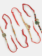 NVR Men Set of 4 Multicolor Radha Krishna & Peacock Design Rakhi With Roli Chawal & Chocolate - Distacart