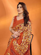 PR Fashion Orange Kota Doria Printed Saree