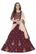 Dwiden Maroon Rohini Tafetta Sattin Semi-Stitched Girl's Lehenga Choli