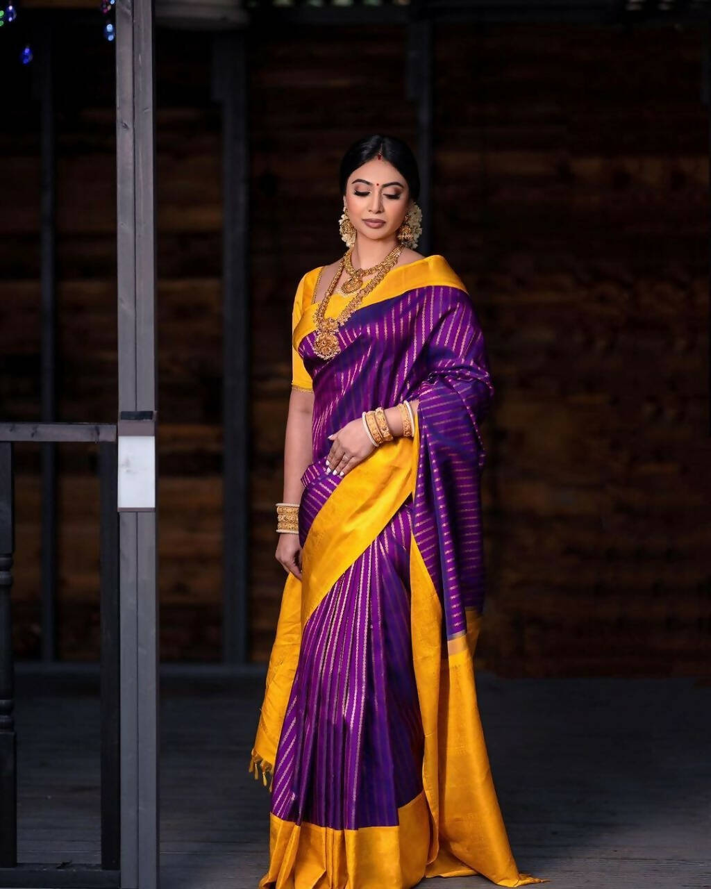 DEIANA'S Beautiful Designer Golden zari Soft Lichi Silk Saree - Majenta