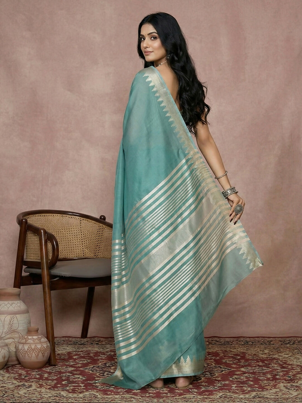 Shree Shyam Fashion Teal Cotton Saree - Distacart