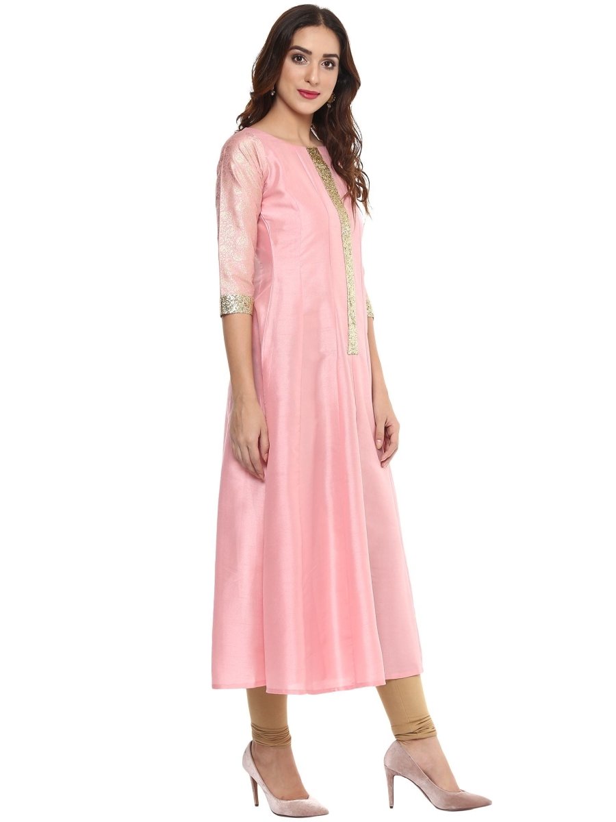 Ahalyaa Women's Pink Poly Silk Kurta