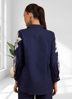 Joban Fashion Navy Blue Cotton, Linen Embroidered Readymade Cord Set - Distacart