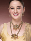 NVR Women's Set of 2 Gold-Polished Stone Studded Lakshmi Design Temple Jewellery Set