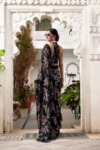 Vastranavya Black Lurex Brasso Floral Printed Saree with Unstitched Blouse - Distacart