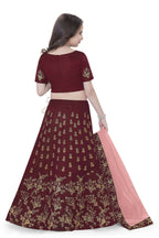 Dwiden Maroon Baby Doll Tafetta Sattin Semi-Stitched Girl's Lehenga Choli