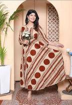 Miravan Womens Brown Printed V-Neck Anarkali Kurta - Distacart