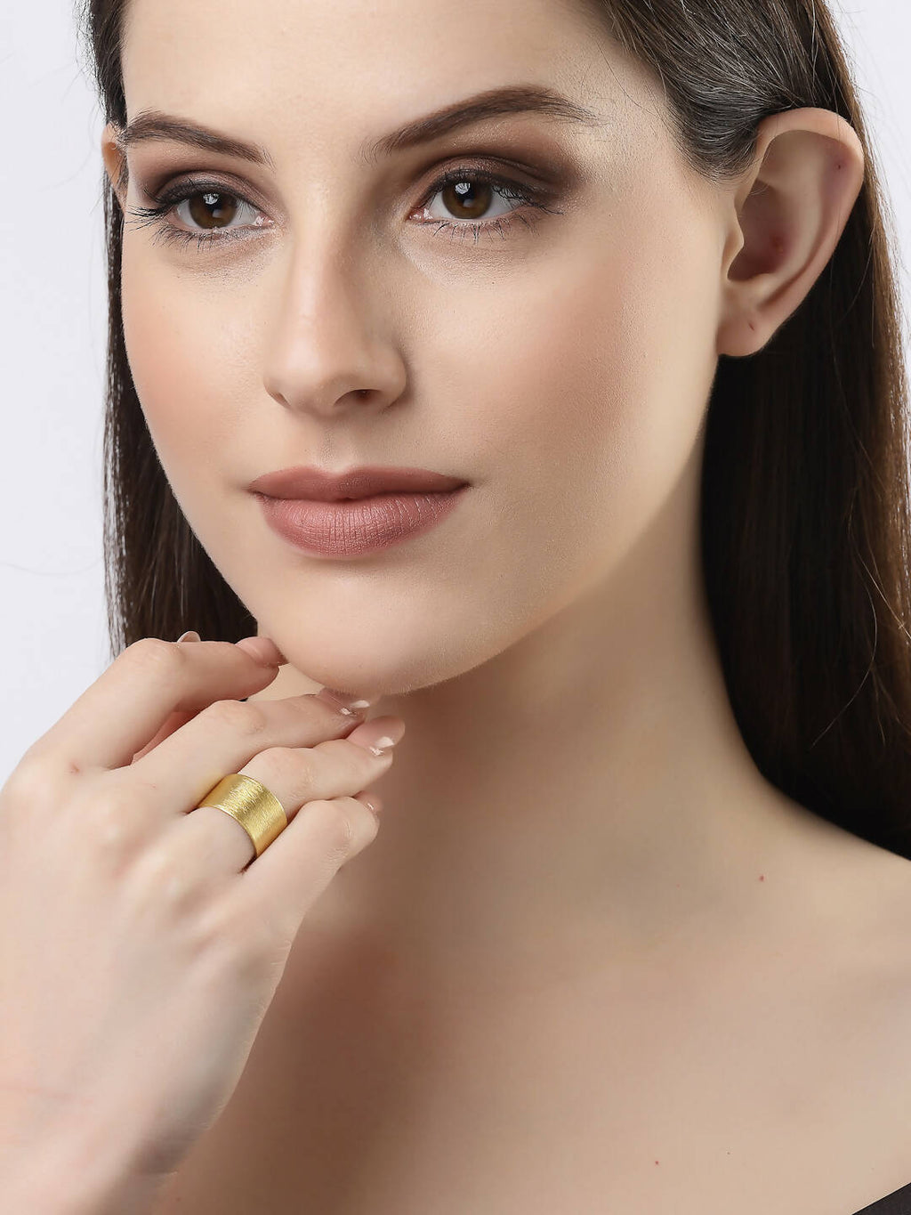 NVR Women Gold-Polished Solid Adjustable Finger Ring